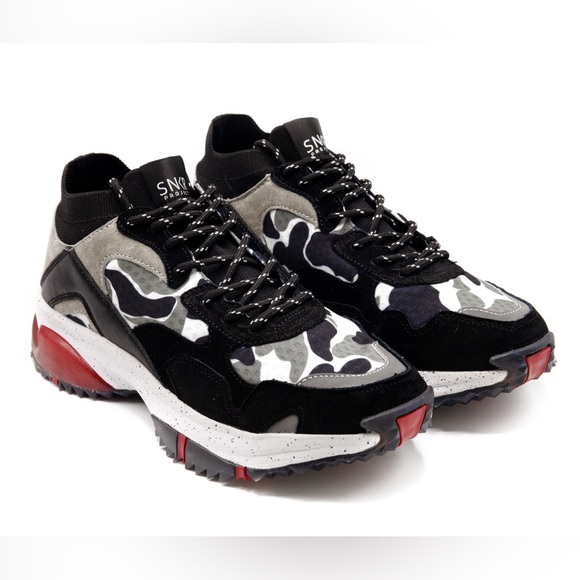 SNKR PROJECT  CANAL SNEAKER // BLACK + GRAY CAMO + RED - Picture 2 of 14